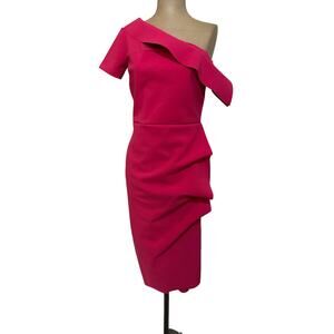 Chiara Boni size 4 Pink Jersey One Shoulder Ruffle Knee Length Cocktail Dress